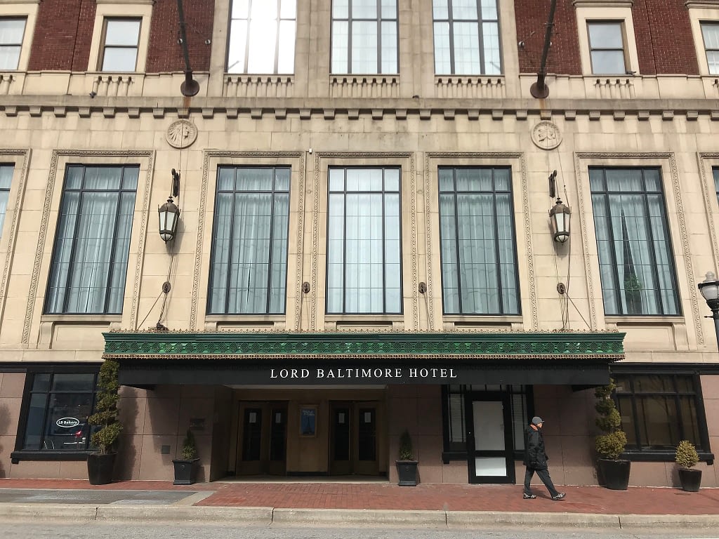 Hotel on street with Lord Baltimore Hotel sign